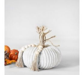 7 Inch Beige Velvet Pumpkin with Beads