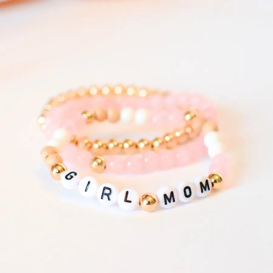 Girl Mom Pink Gold Bracelet Jewelry Set