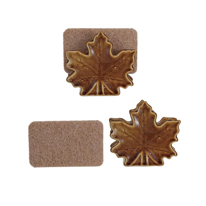 Stoneware Maple Leaf Shaped Sponge Holder with Sponge