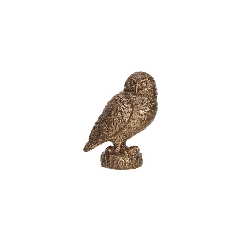 Small Resin Owl, Antique Gold Finish