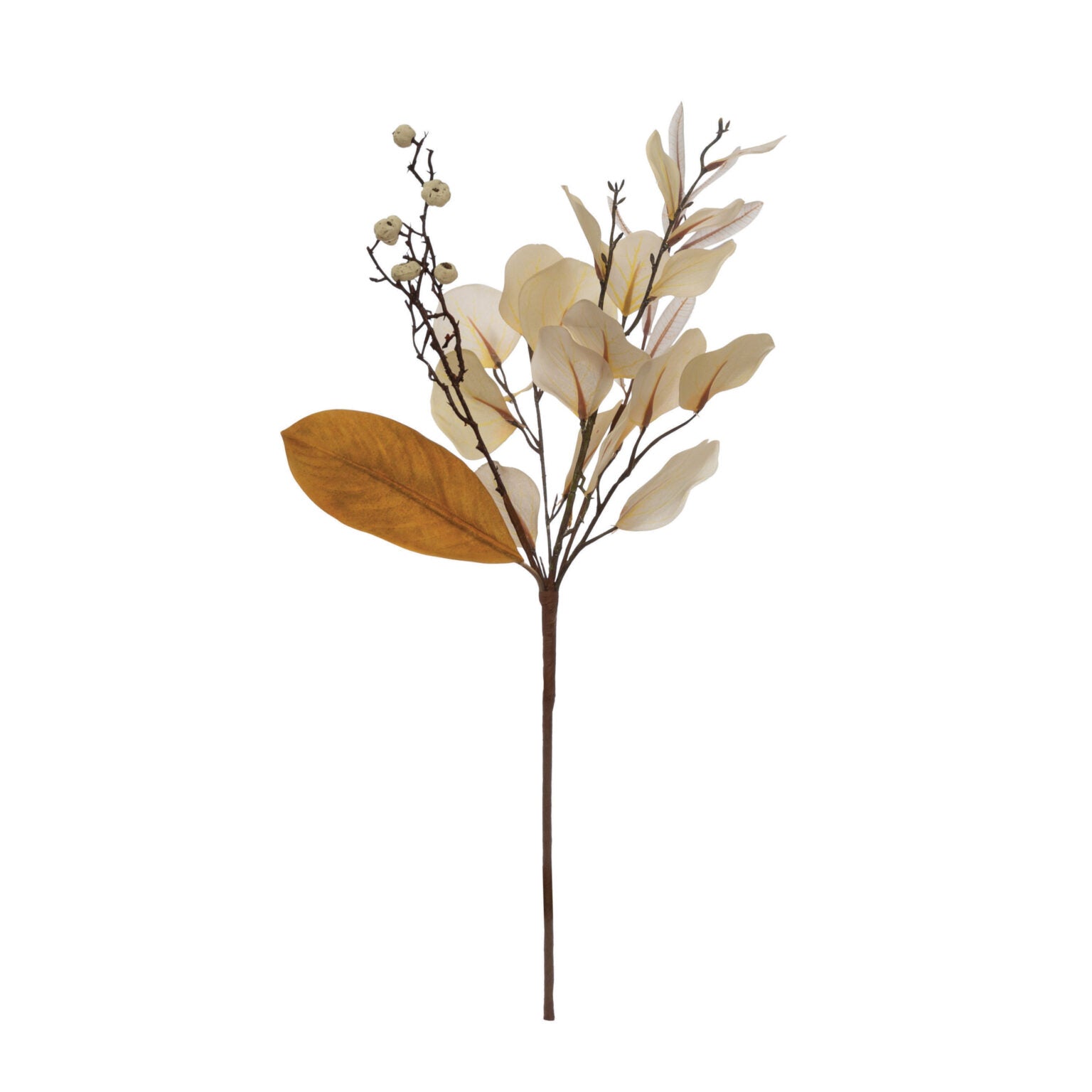 Faux Magnolia and Eucalyptus Pick with Mini Pumpkins