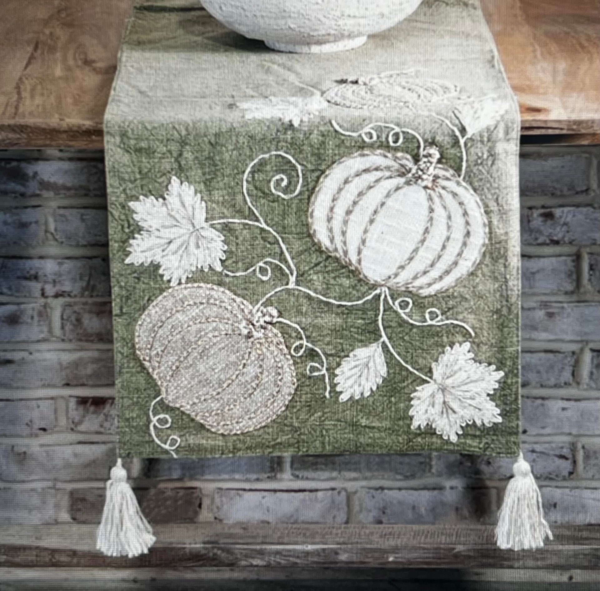 72 Inch Autumn Pumpkins Green Table Runner