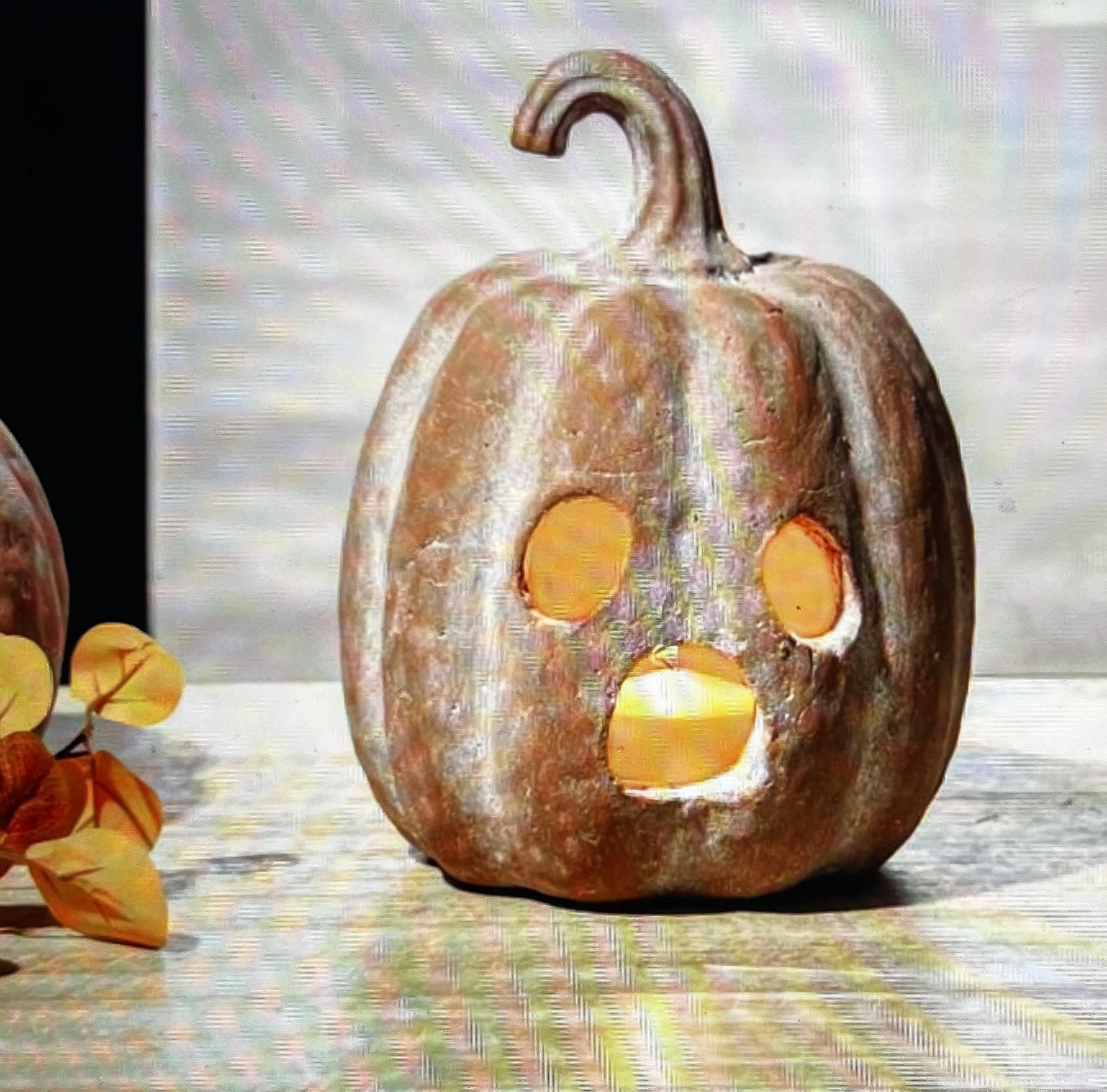 12 Inch Terracotta Ghost Face Pumpkin