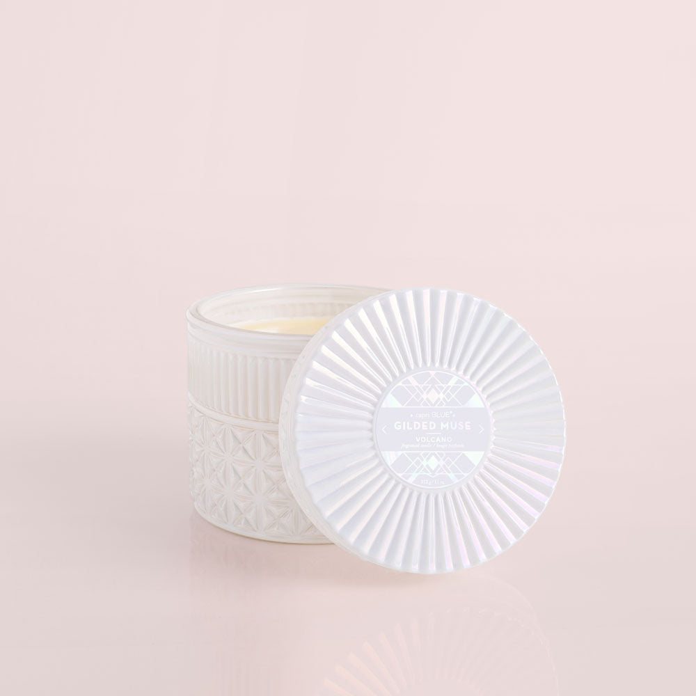 Volcano White Opal Gilded Faceted Jar 11 oz.